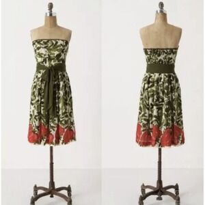 Anthropologie Berry Months StrawberrY Dress We Love Vera 0 S leafy strapless